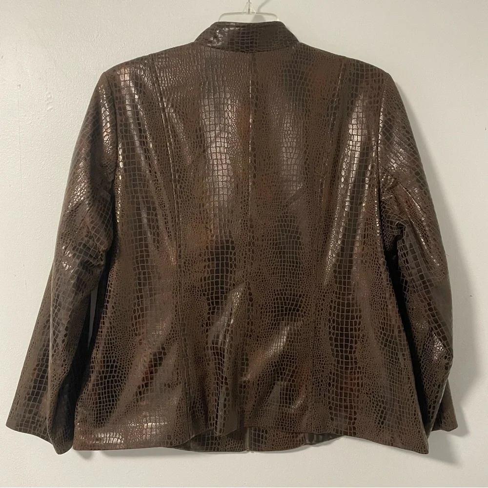 Elementz Woman Brown Faux Croc Skin zip Front Jacket with Pockets‎ 3X EUC